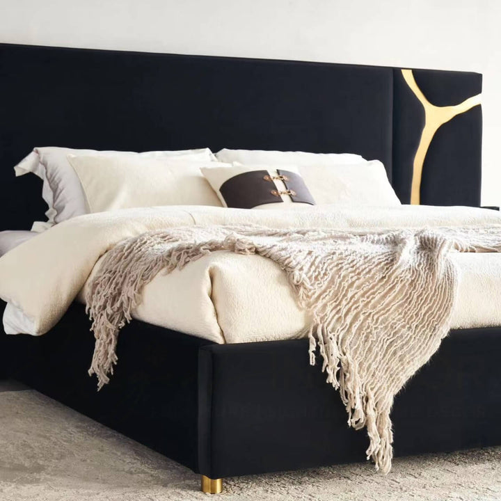 Left side view of Luxx bed design in an elegant interior – sleek modern frame with plush bedding and refined décor
