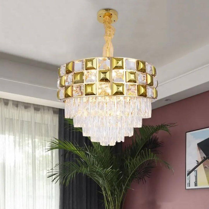 Mercury chandelier light turned on in Australian living room, creating a warm and elegant ambiance