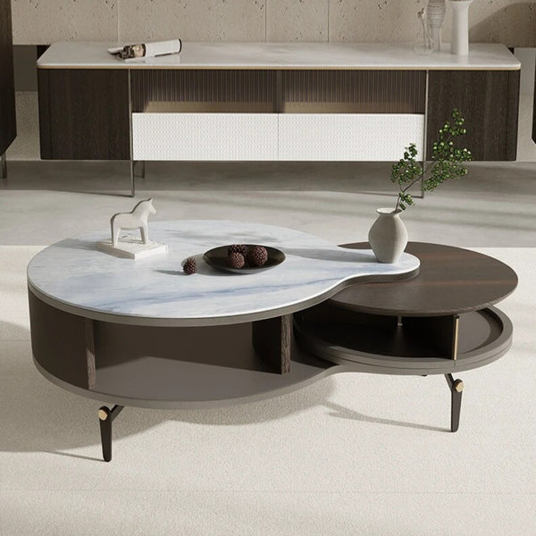 Mocha Marvel round nesting coffee table in elegant interior, modern design for stylish living spaces