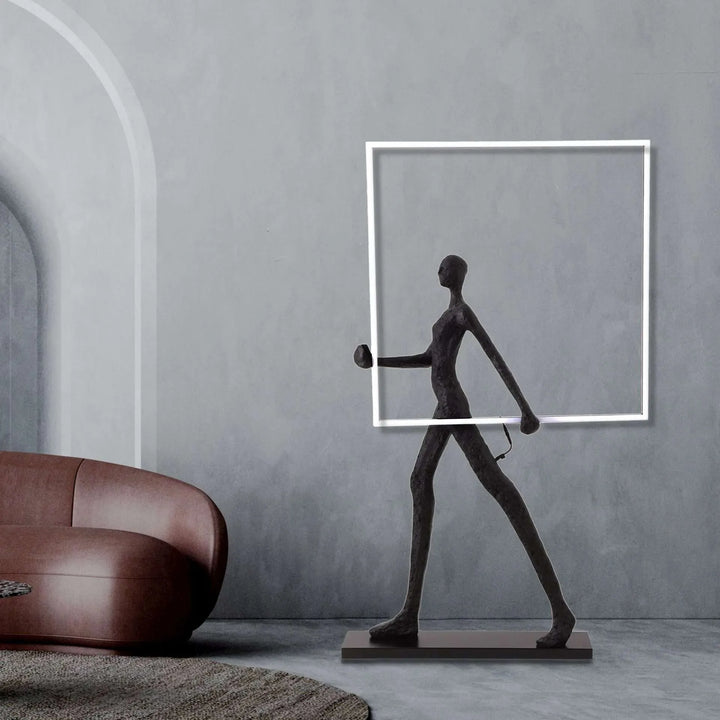 Modern LED light abstract floor sculpture lamp featuring sleek geometric shapes and integrated LED lighting for contemporary interiors
