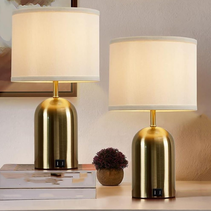Modern bedside lamp with metal base and touch dimming feature