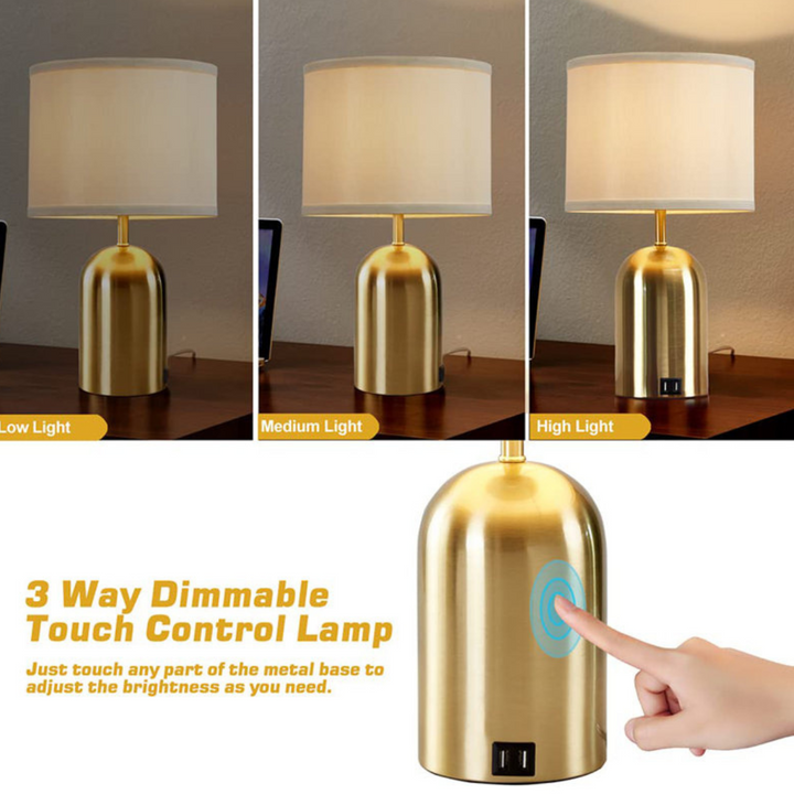Sleek metal base bedside lamp with adjustable touch dimmer for ambient lighting