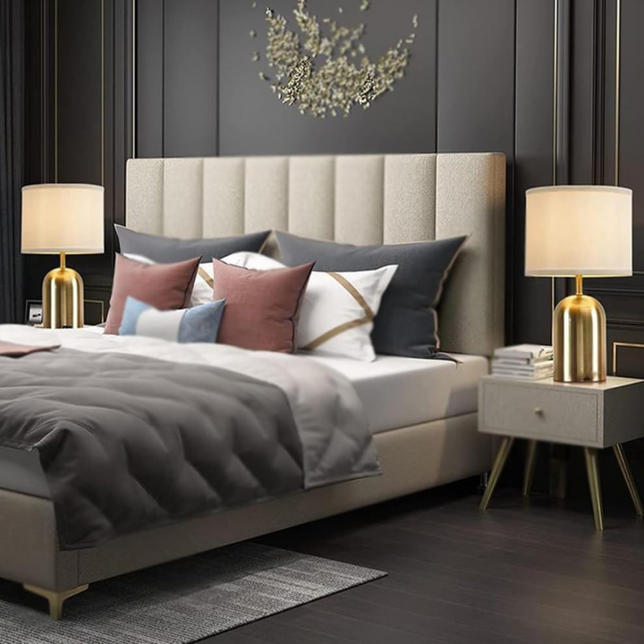 Contemporary touch dimming bedside lamp with metal base for bedroom lighting