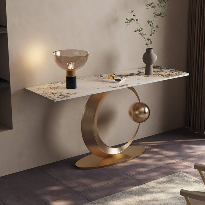 Side angle view of Monument console table showcasing sleek design in elegant Australian interior