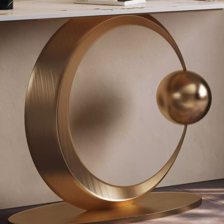 Monument console table with moon-shaped stand in elegant Australian interior design