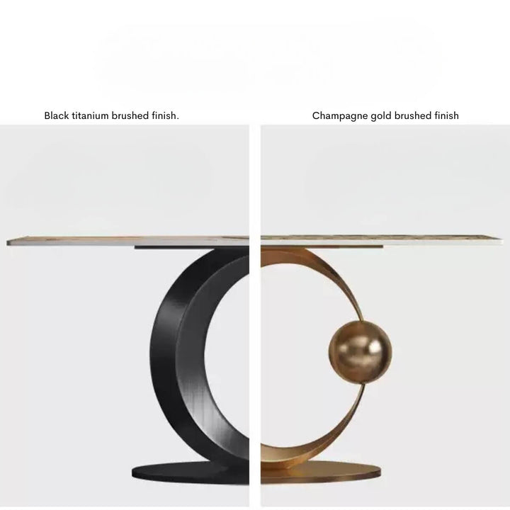 Monument console table with black titanium and champagne gold brushed finishes, elegant design