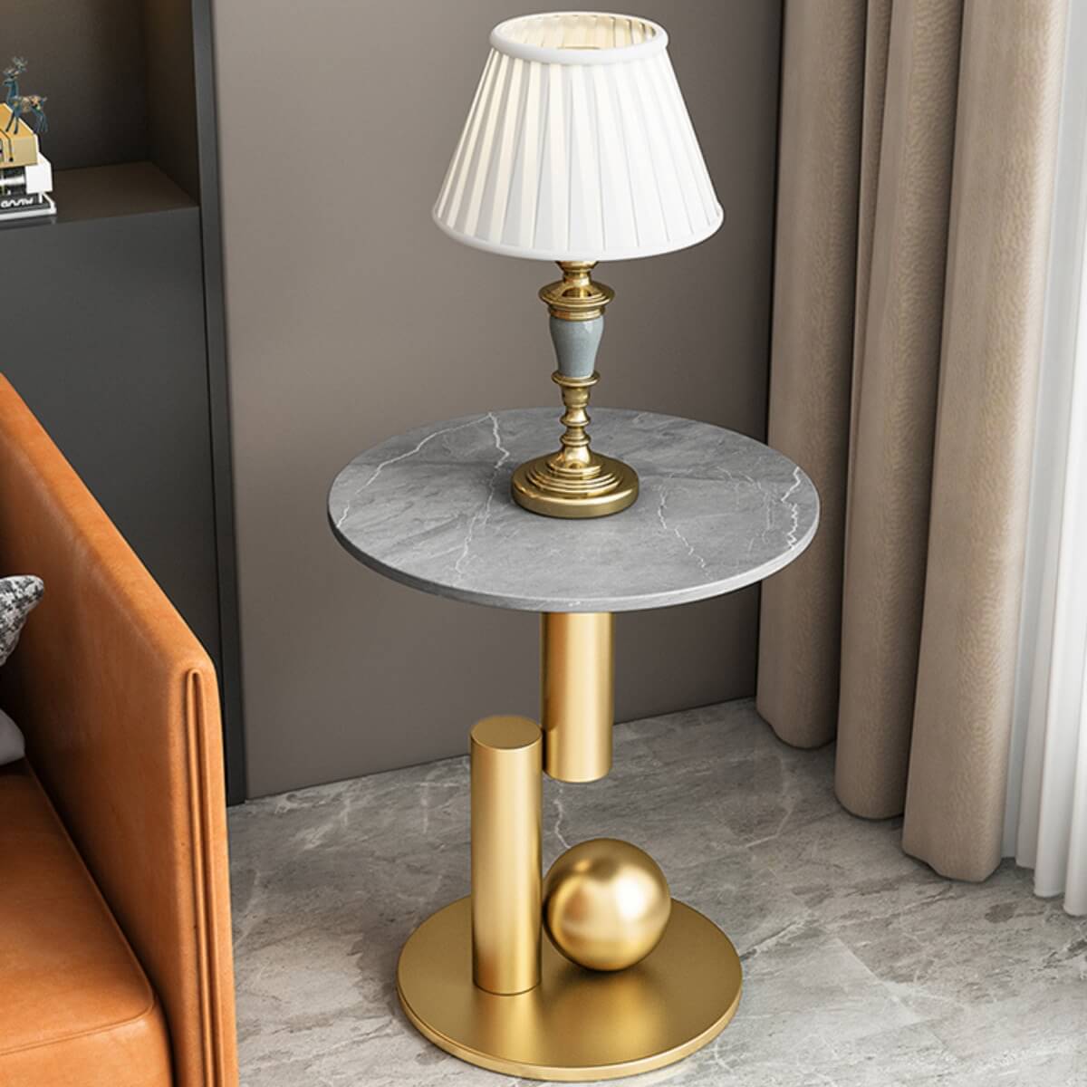Angle front view of Monument modern side table in dining area with elegant Australian interior