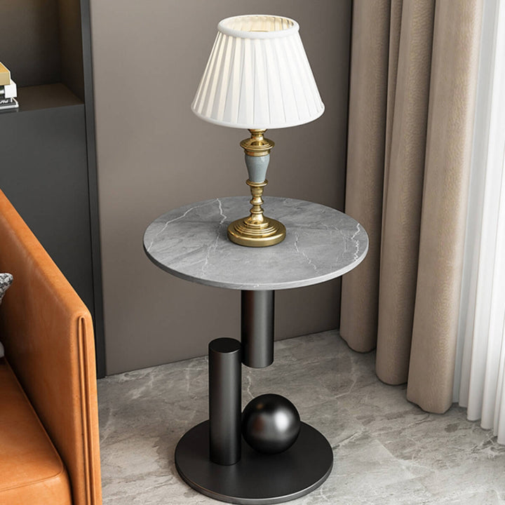 Monument modern side table with black stand in elegant Australian dining interior setting