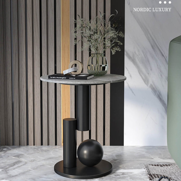 Front view of Monument modern side table in dining space with elegant Australian interior design