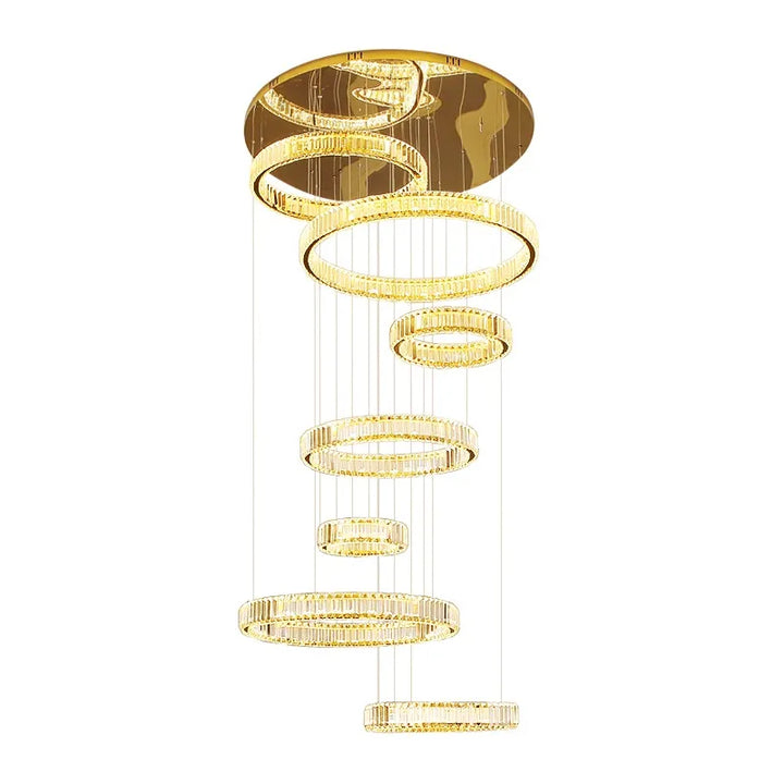Moon 7-Ring modern crystal chandelier with layered circular design