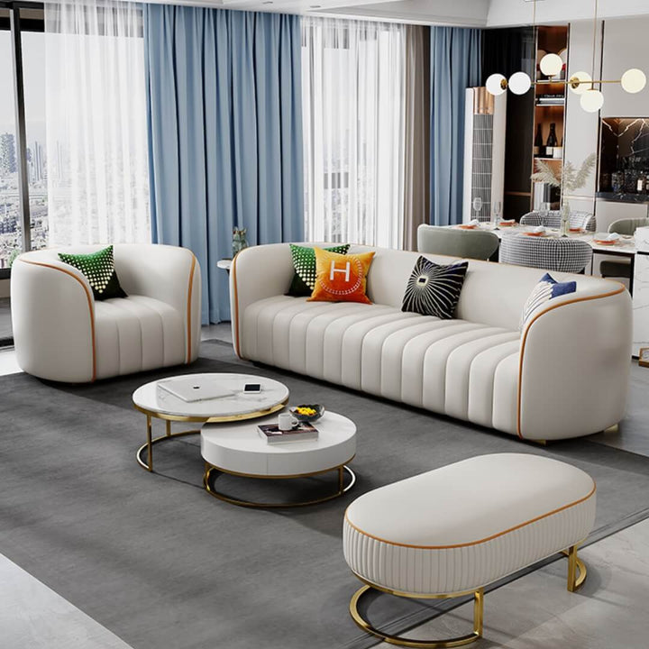 Napoleon leather sofa in elegant living room interior, blending classic style with luxurious comfort