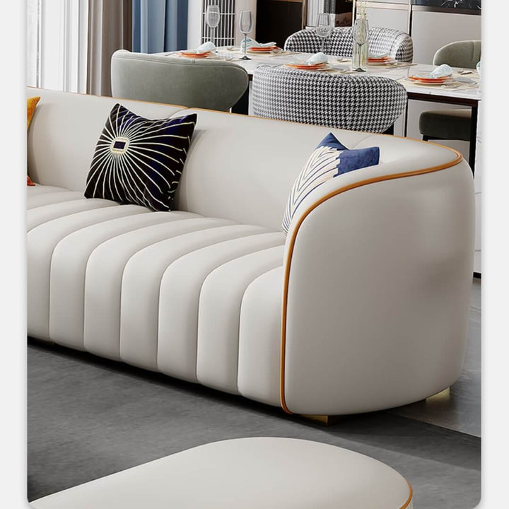 Close-up view of Napoleon leather sofa handle showcasing elegant stitching and premium finish