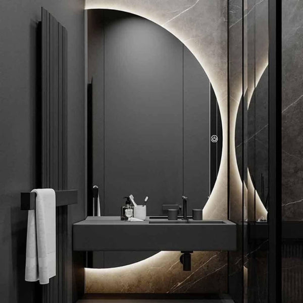Eclipse Home 80CM half-circle mirror with minimalist frame, adding a modern and artistic touch to interior spaces