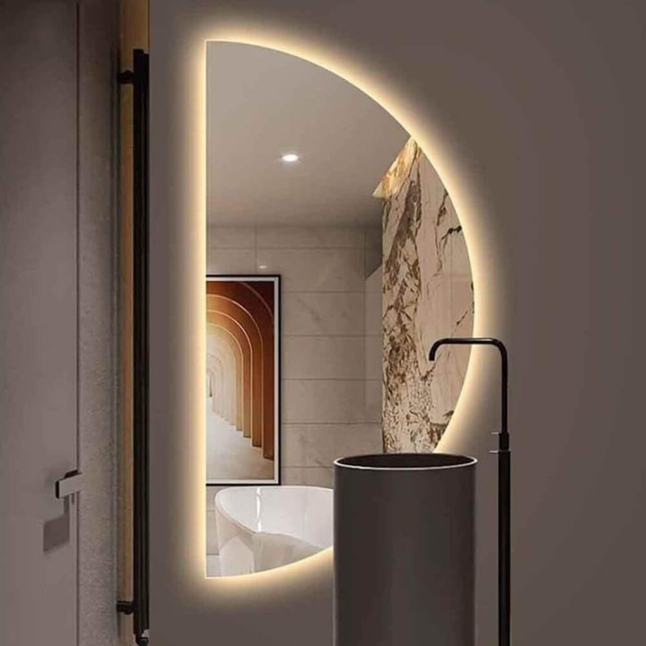 Eclipse Home 80CM half-circle mirror with minimalist frame, adding a modern and artistic touch to interior spaces