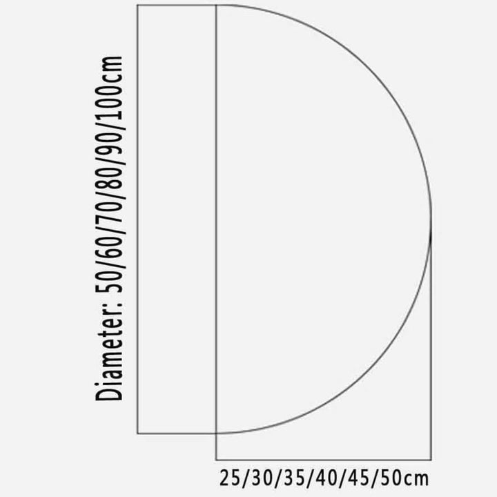 NEW 2401 Eclipse Home half-circle mirror available in multiple diameters from 50cm to 100cm and depths from 25cm to 50cm, featuring sleek design and integrated lighting