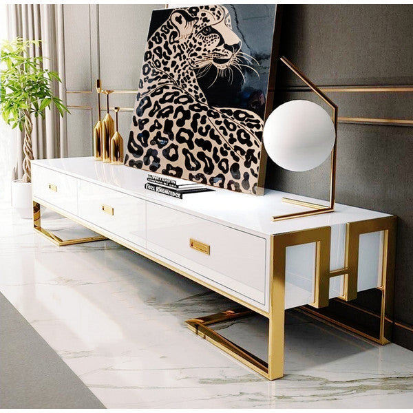 Side view of Nikki TV stand, showcasing modern design and functional storage for contemporary interiors