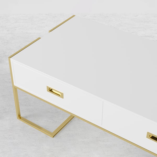 Drawer view of Nikki white coffee table, highlighting functional storage in a sleek modern design