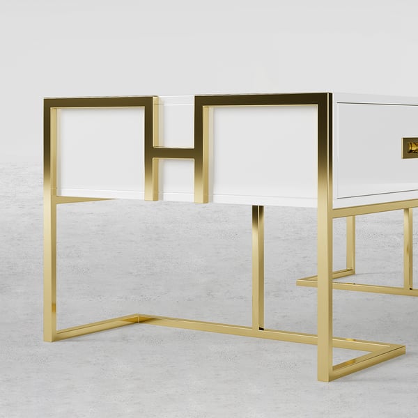 Back view of Nikki white coffee table, showcasing clean lines and modern minimalist design for interiors