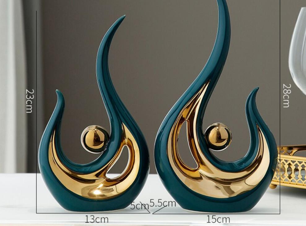 Phoenix in Flight - Green Gold Set | Abstract Ceramic Art Decor