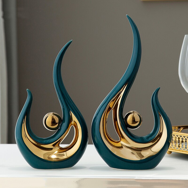 Phoenix in Flight - Green Gold Set | Abstract Ceramic Art Decor