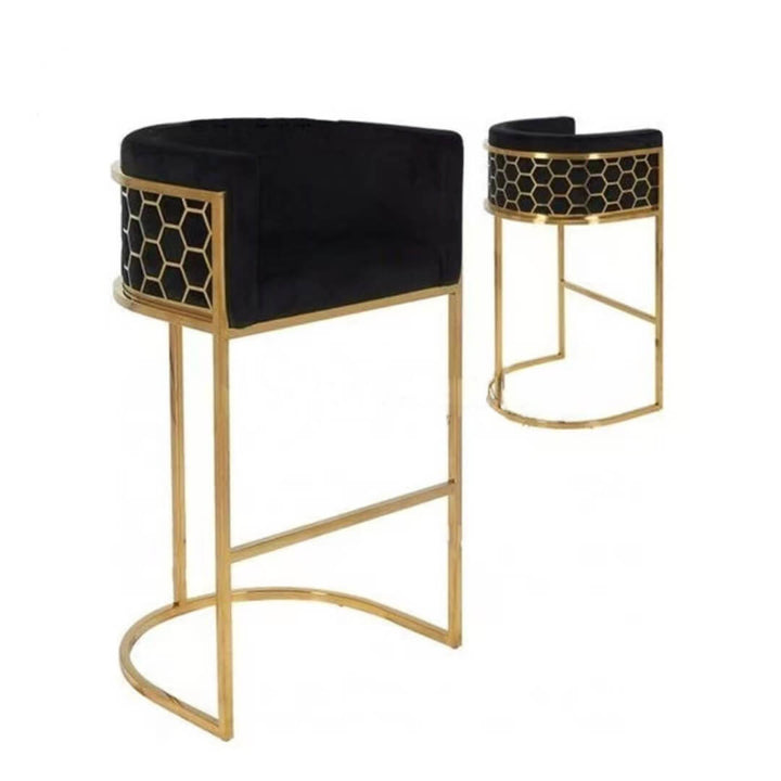 Nordic bar stool with metal steel frame in elegant modern interior setting