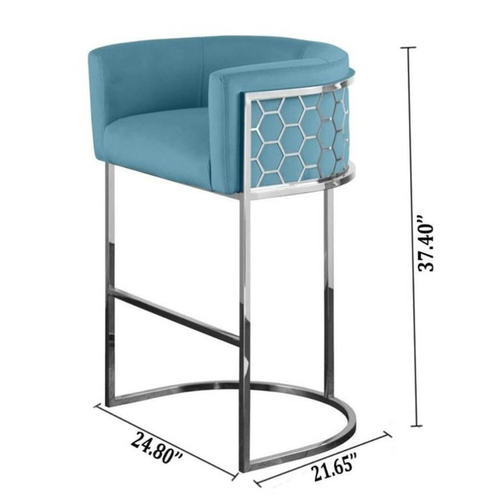 Measurement chart of Nordic bar stool showing height, width, and depth in modern design