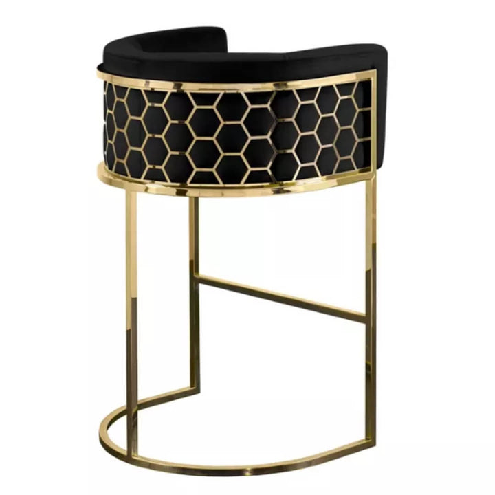 Back view of Nordic bar stool with minimalist metal frame in elegant modern interior