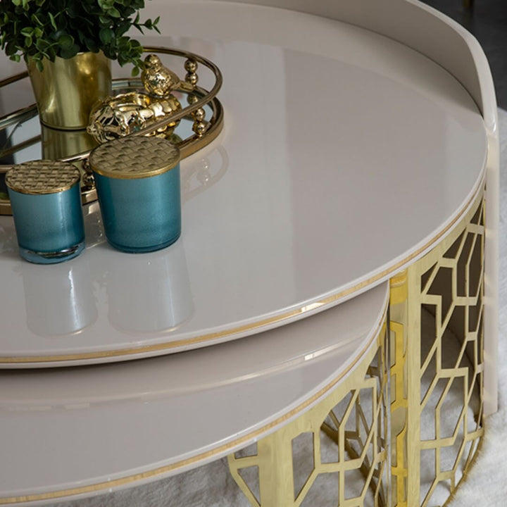 Zoomed-in view of elegant Nordic coffee table with natural wood detailing