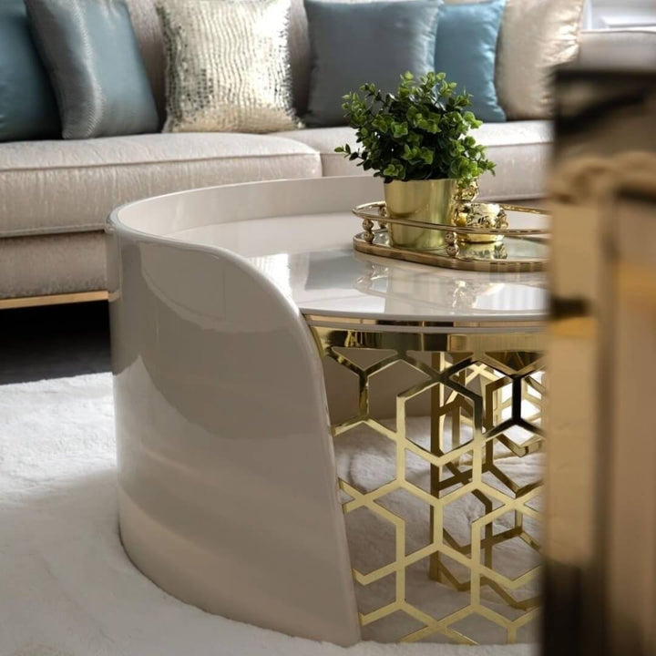 Elegant metal coffee table with Nordic design placed in a chic living space