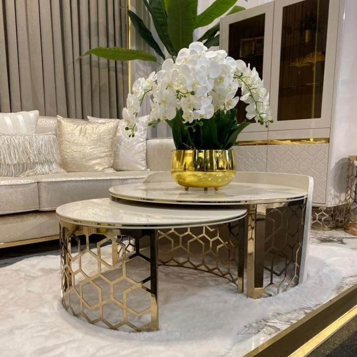 Side view of Nordic coffee table with clean lines in a modern elegant interior