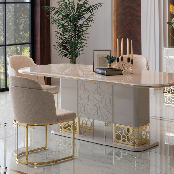 Right corner view of Nordic dining table, showcasing minimalist design and natural wood finish