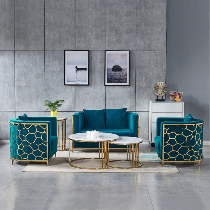 Stylish Nordic sofa combining metal frame durability with comfortable fabric seating