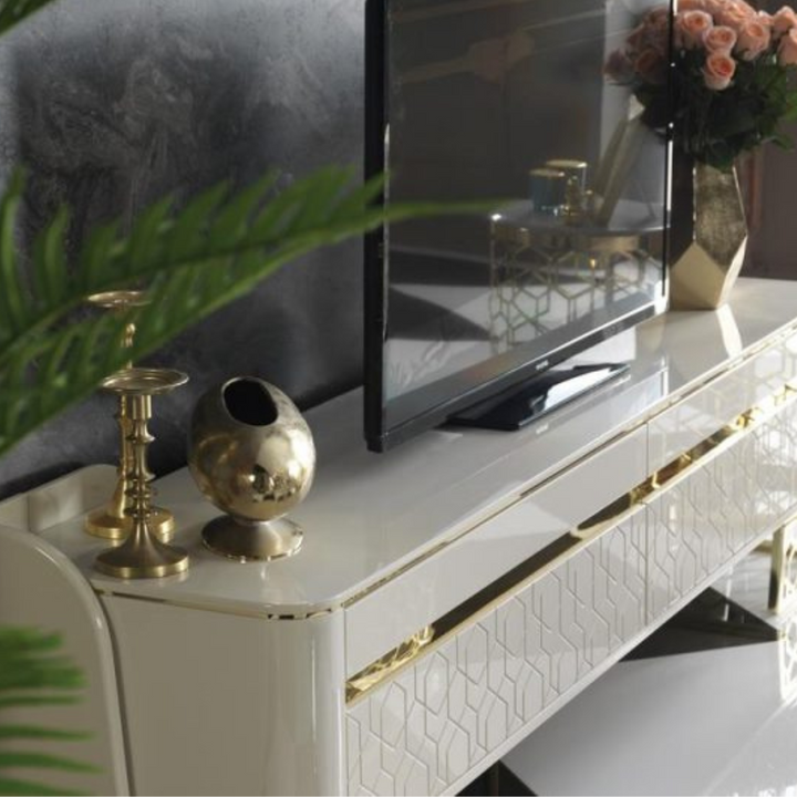 Left side detail view of Nordic TV unit, highlighting minimalist design and natural wood texture
