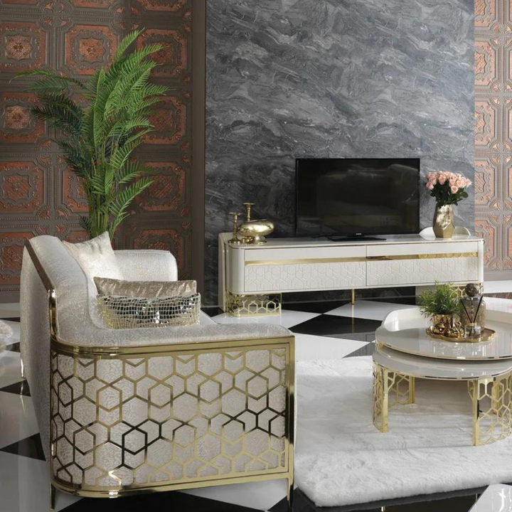 Nordic TV unit in living room space, minimalist design blending natural wood with modern style