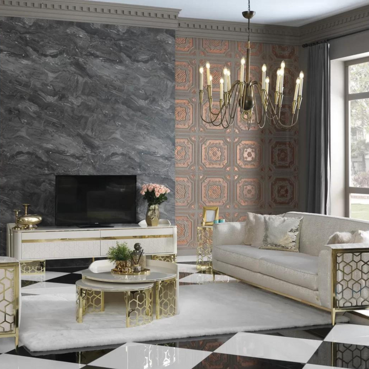 Nordic TV unit in living room, minimalist natural wood design enhancing modern stylish interiors
