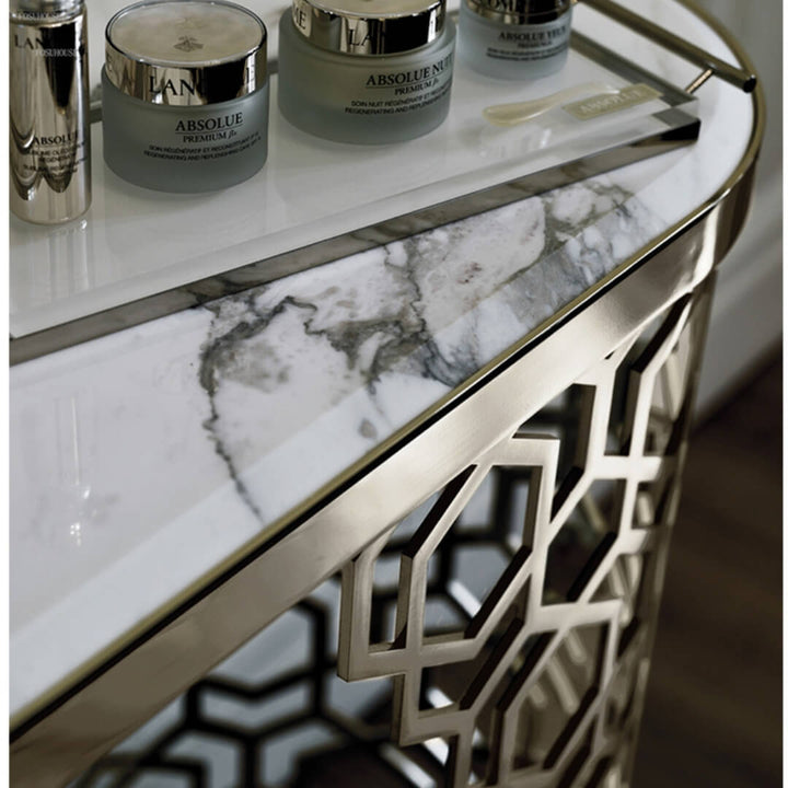 Top detail view of Nordic console table showcasing elegant finish and minimalist design