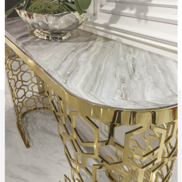 Minimalist Nordic console table side perspective with decorative elements in interior