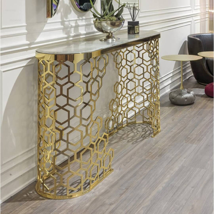 Modern Nordic console table side angle showcasing sleek wood finish and clean lines