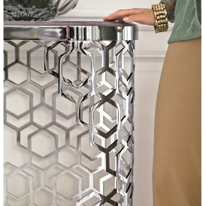 Detailed view of Nordic console table with elegant finish and clean design