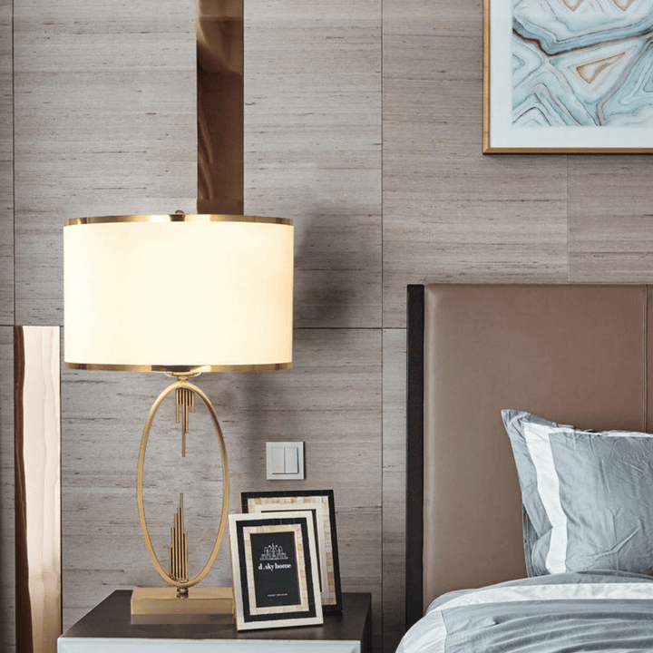 Stylish copper bedside lamp perfect for contemporary bedroom decor