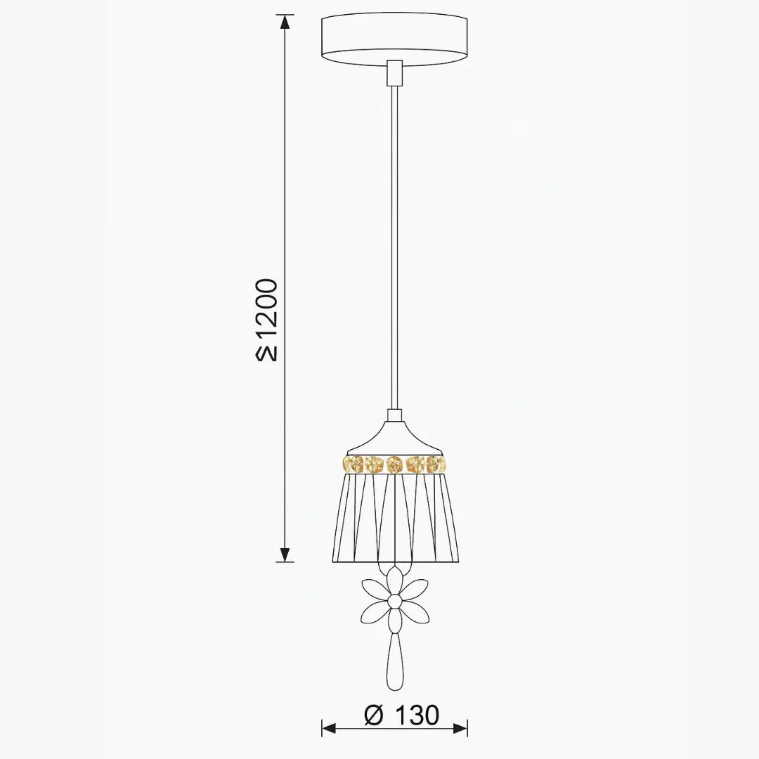 Dimensions diagram of Nova crystal chrome pendant light for kitchen island installation