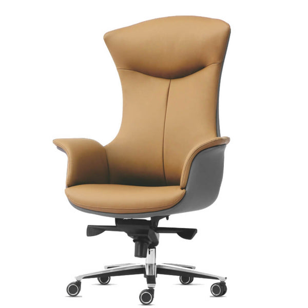 Front view of ergonomic office chair with elegant black upholstery and adjustable armrests