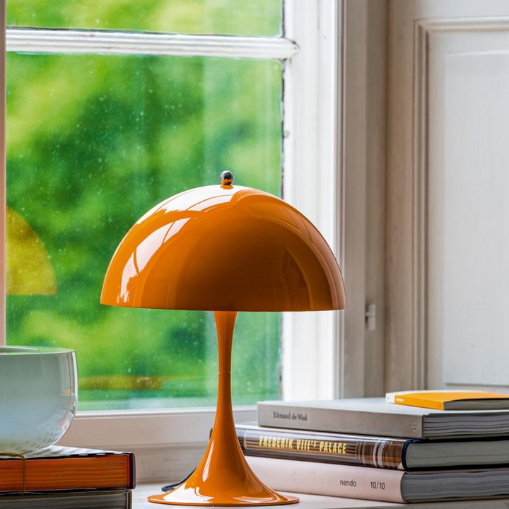 Orelli umbrella-shaped LED bedside table light in yellow, vibrant modern design with warm illumination