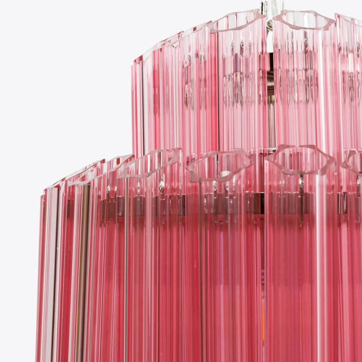 Upper close-up detail view of Piccolo Palermo chandelier in living room, highlighting intricate craftsmanship and elegant design