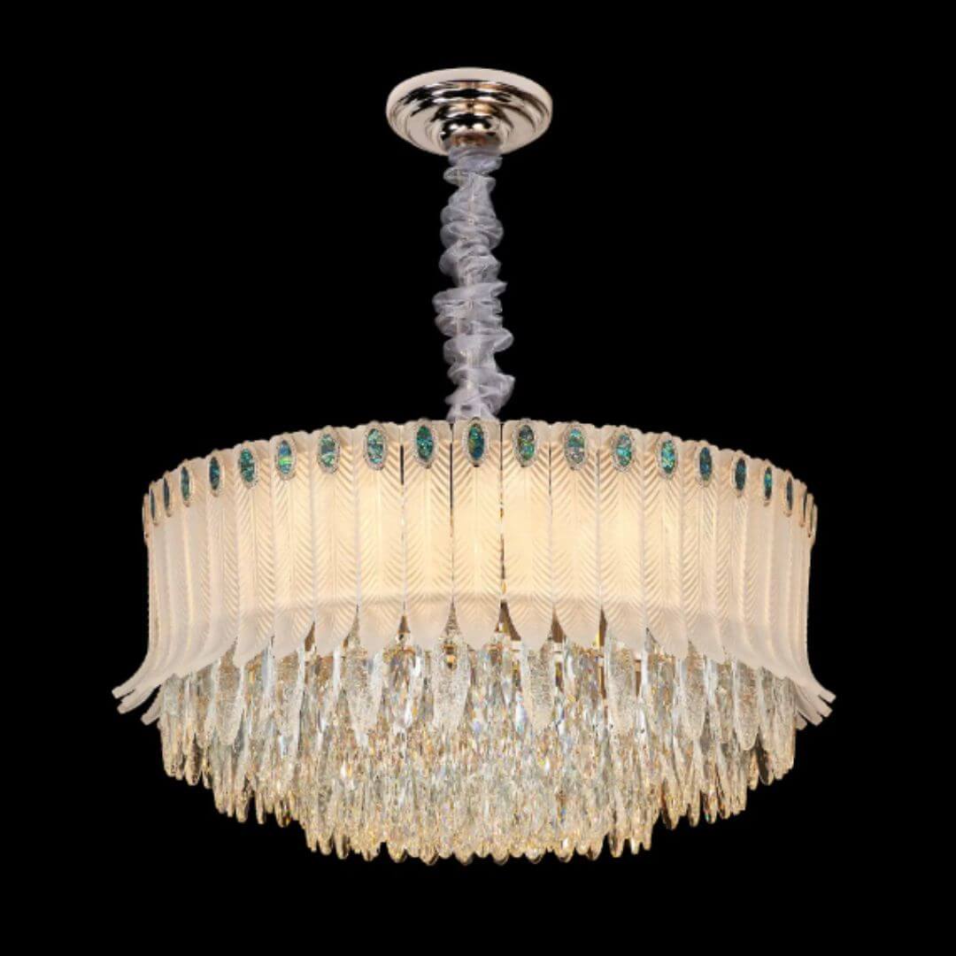 Polaris Chandelier Light with Aesthetic Leaf Design and Stones – Elegant Modern Lighting Fixture