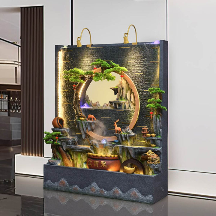 Side view of Pondmax indoor-outdoor water feature showcasing sleek design and tranquil water flow