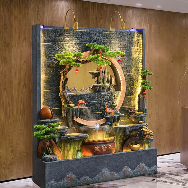 Side view of Pondmax indoor-outdoor water feature highlighting sleek modern design and smooth water flow