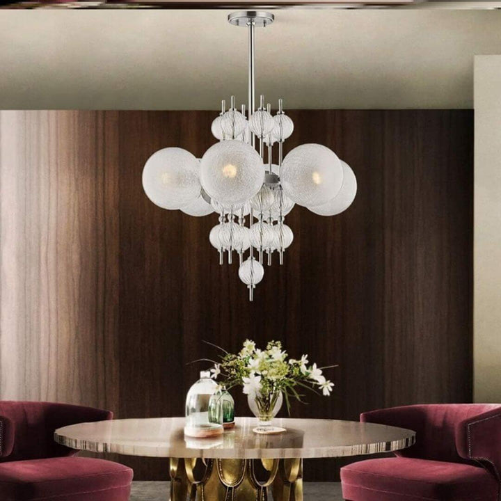 Prism chandelier light in Australian living room, enhancing the space with contemporary design and radiant illumination