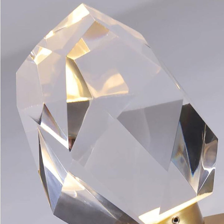 Close-up of QLD 1715D single crystal pendant light showing intricate crystal details and craftsmanship