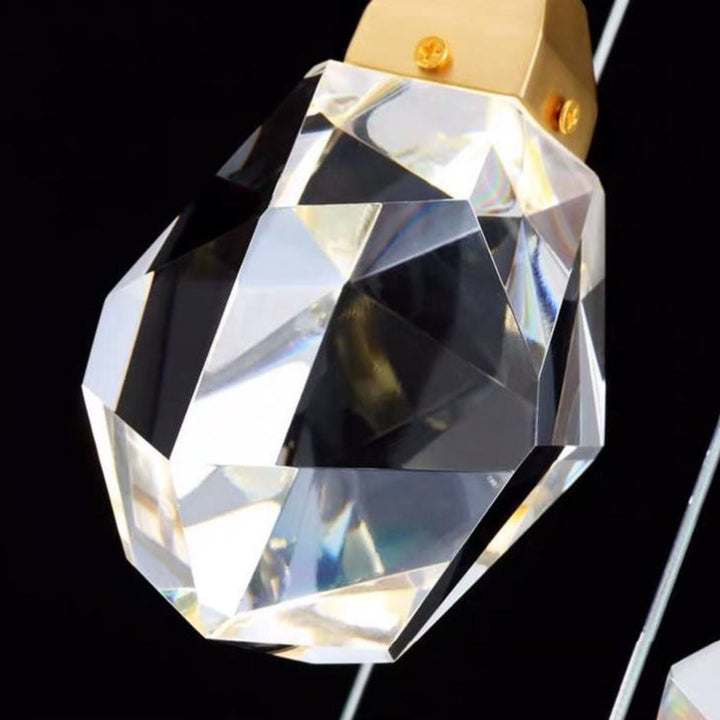 Close-up of QLD 1715D single crystal pendant light showing intricate crystal details and craftsmanship